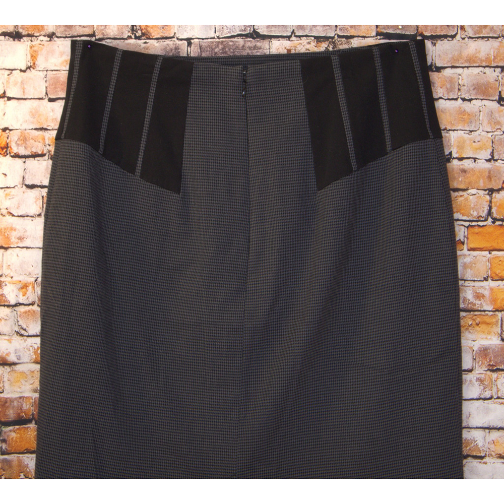 Y2K Worthington Black Skirt Check Kick Pleat Size L Zipper/Hook